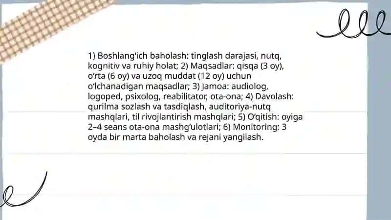 Eshitish moslamalari oʻrnatilgan bolalarda eshituv-nutqiy reabilitatsiyasibosqichlari tavsifi 4
