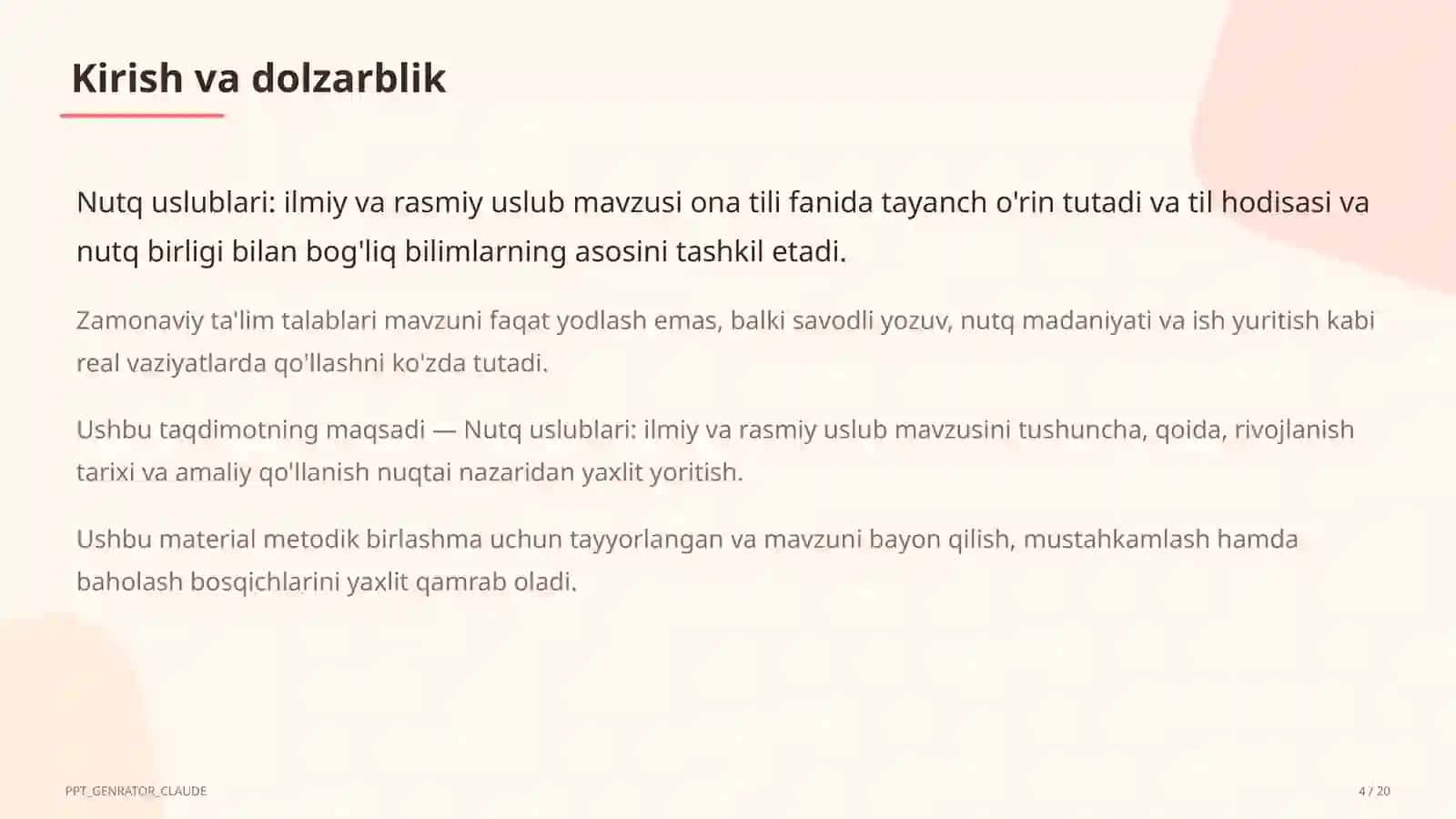 Nutq uslublari: ilmiy va rasmiy uslub (10-sinf) 4