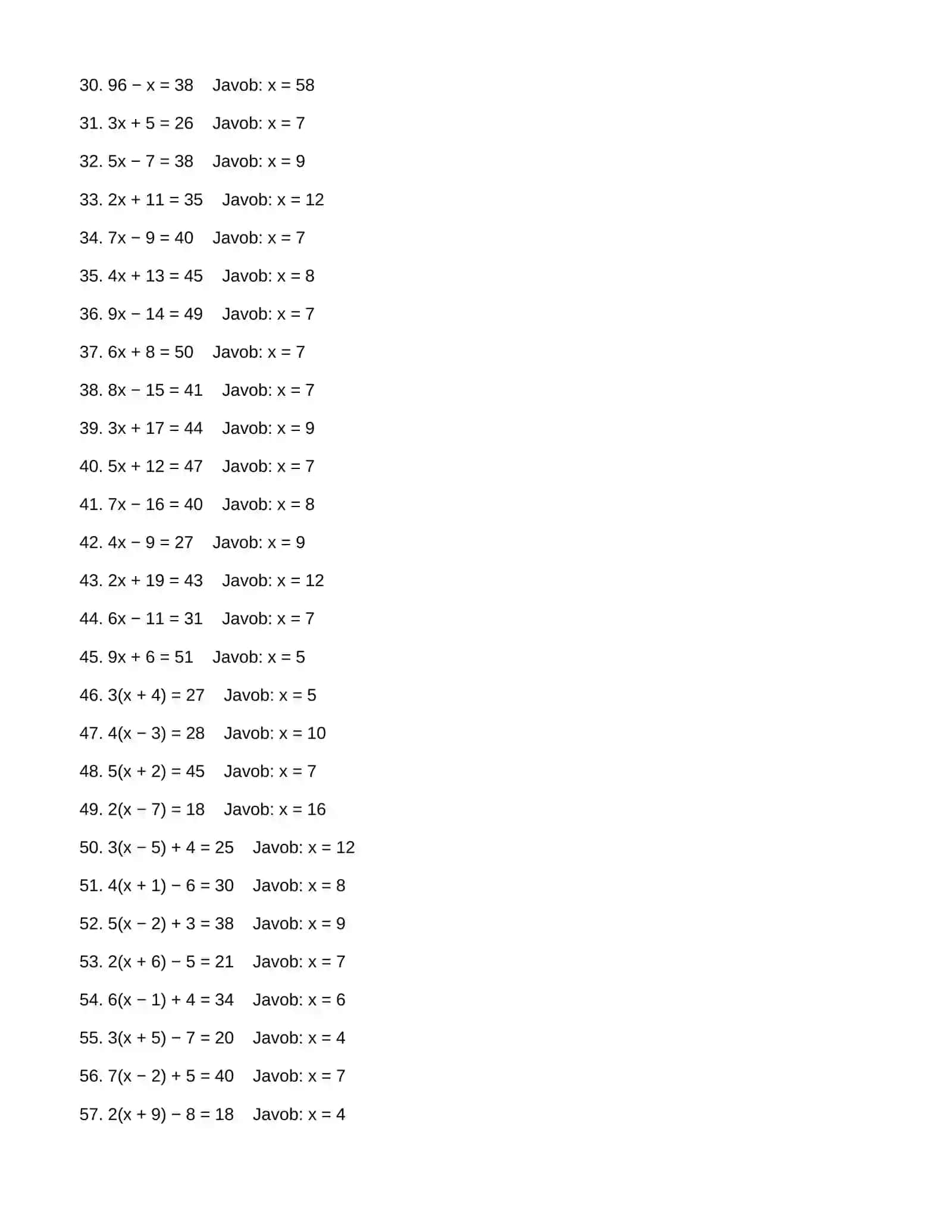7-sinf matematika — 100 ta tenglama va ularning yechimlari 4