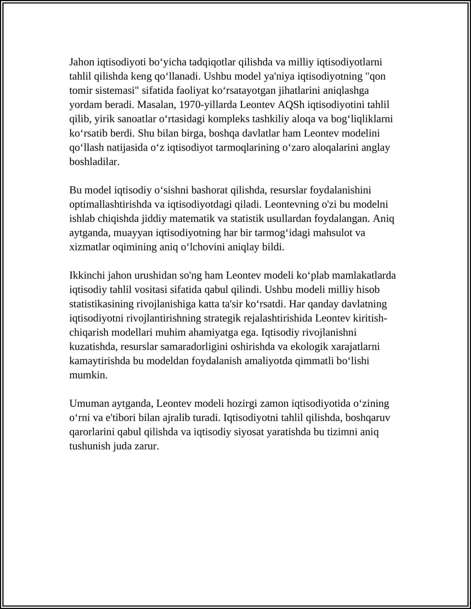 IQTISODIY MASALALARNI YECHISHNING BA’ZI METODLARI. LEONTEV MODELI 4