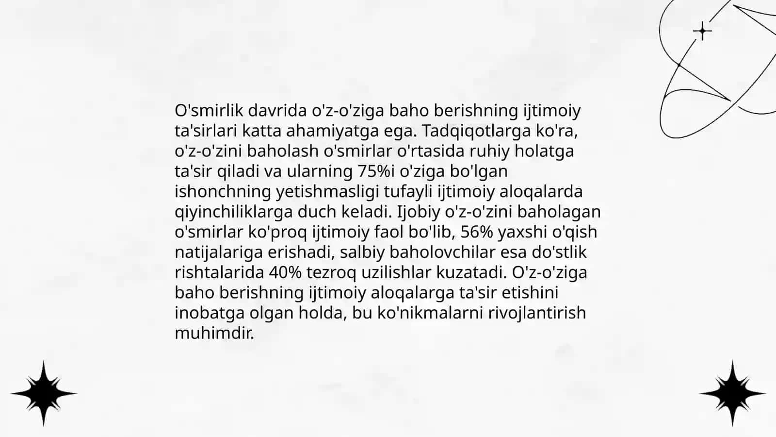 O'smirlik davrda o'z o'ziga baho berish tizimning rivojlanishi muammosi 4