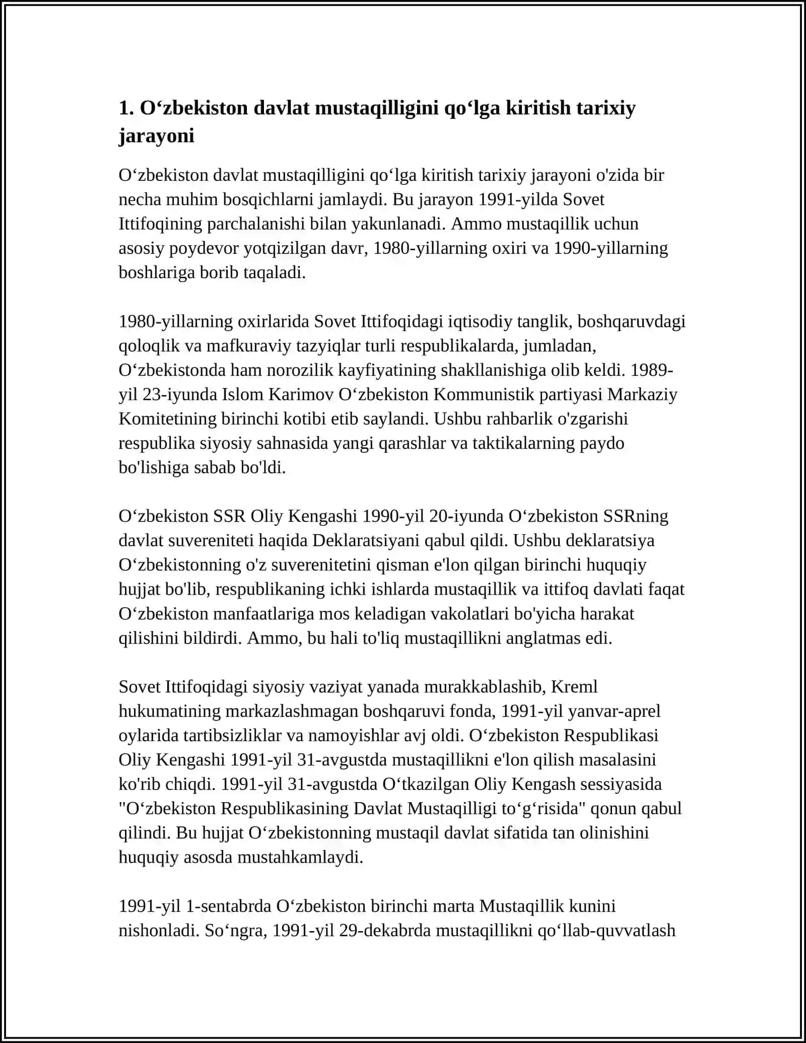O‘ZBEKISTONDA DAVLAT MUSTAQILLIGINING QO‘LGA KIRITILISHI XUQUQIY DEMOKRATIK DAVLAT VA FUQAROLIK JAMIYATI ASOSLARINI BARPO ETISH BORASIDAGI ISLOHOTLAR 4