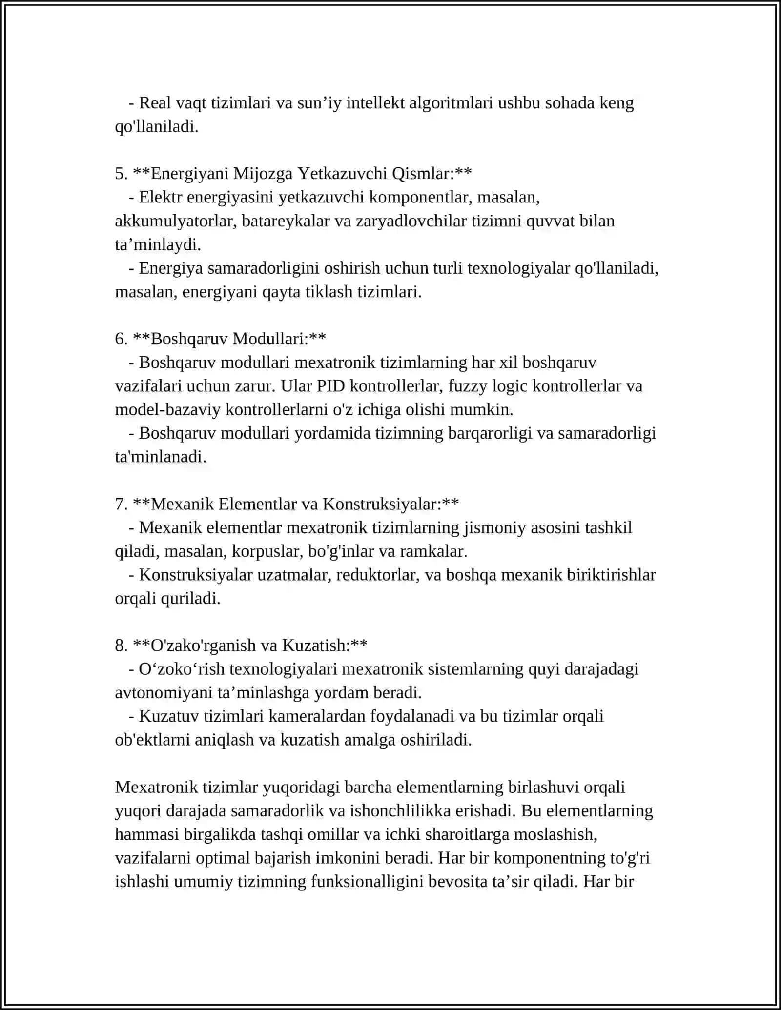 ZAMONAVIY MEXATRONIKA MODULLARI, KONSTRUKSIYALARINI VA HISOB KITOB QILISHNI OʻRGANISH 4