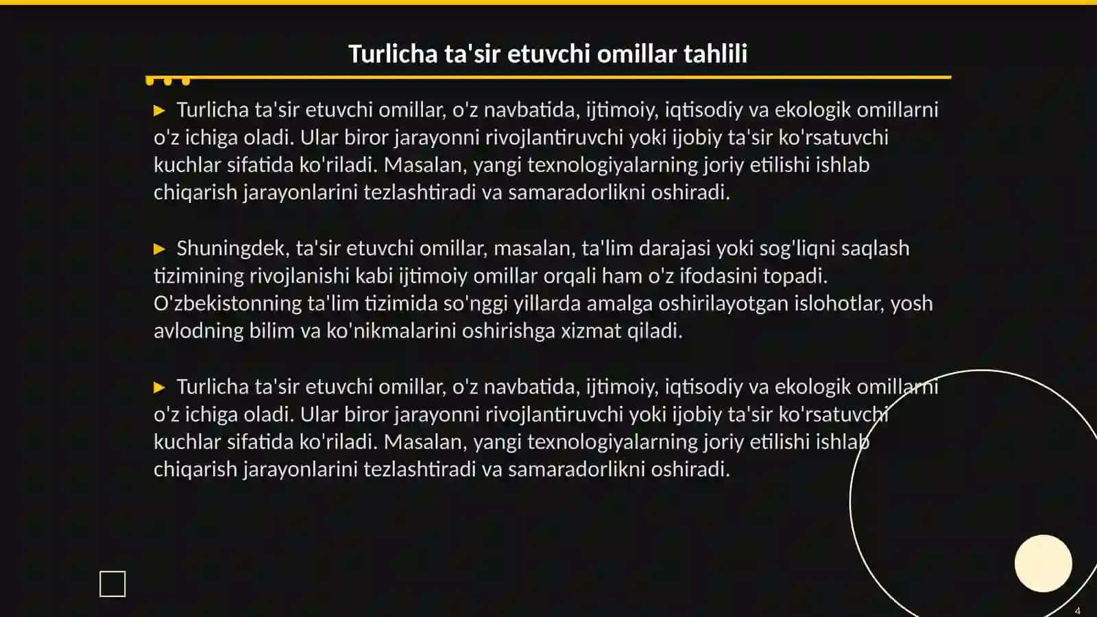 Chegqrqlovchi va turlicha ta'sir etuvchi omillar qoidasi 4