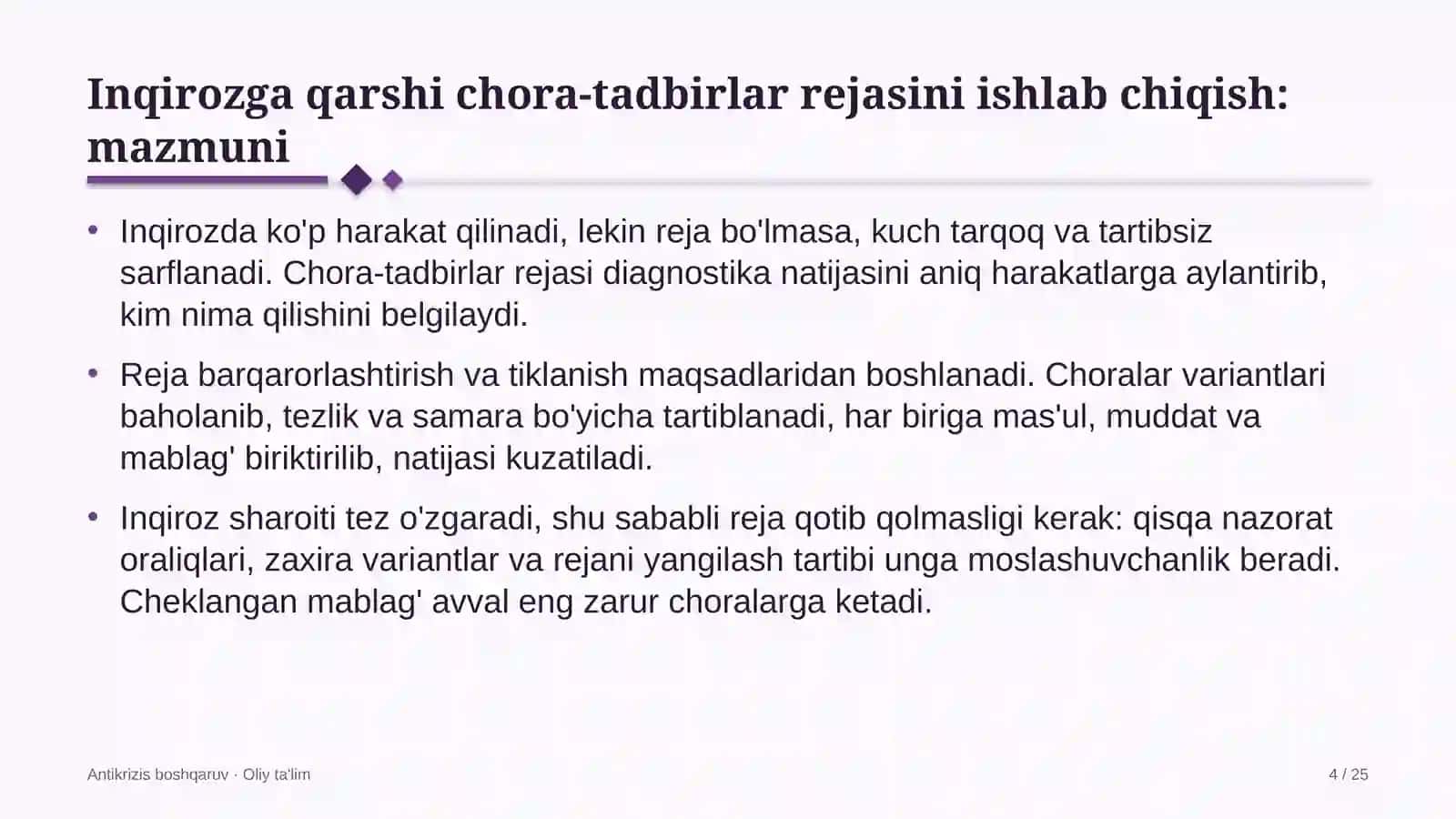 qurolli kuchlarda inqirozga qarshi chora tadbirlar rejasini ishlab chiqish 2388 4