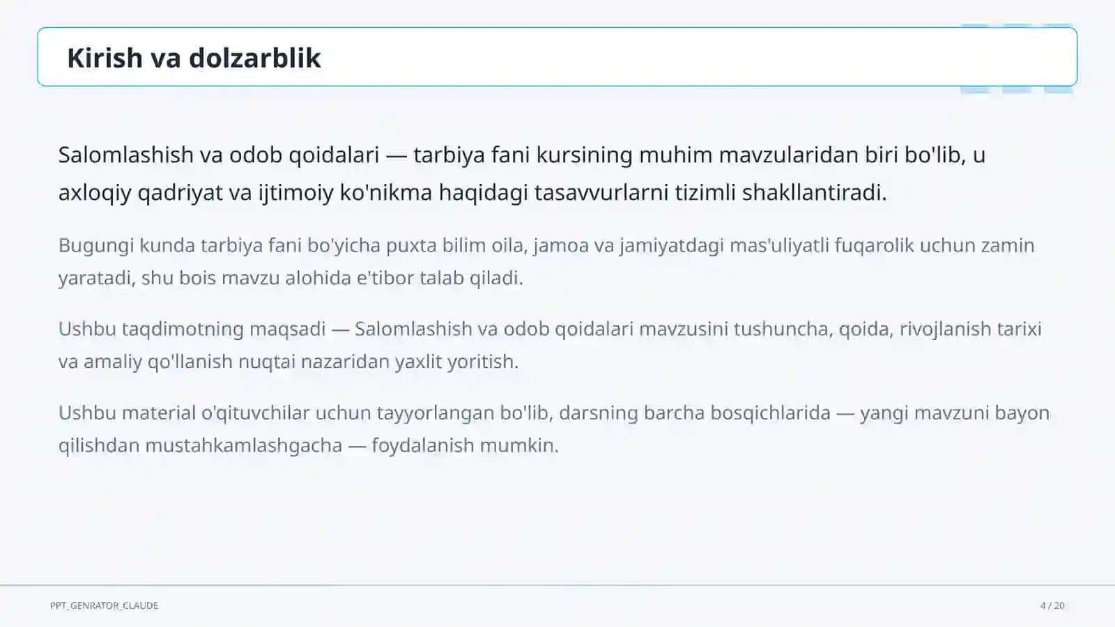 Salomlashish va odob qoidalari (1-sinf) 4