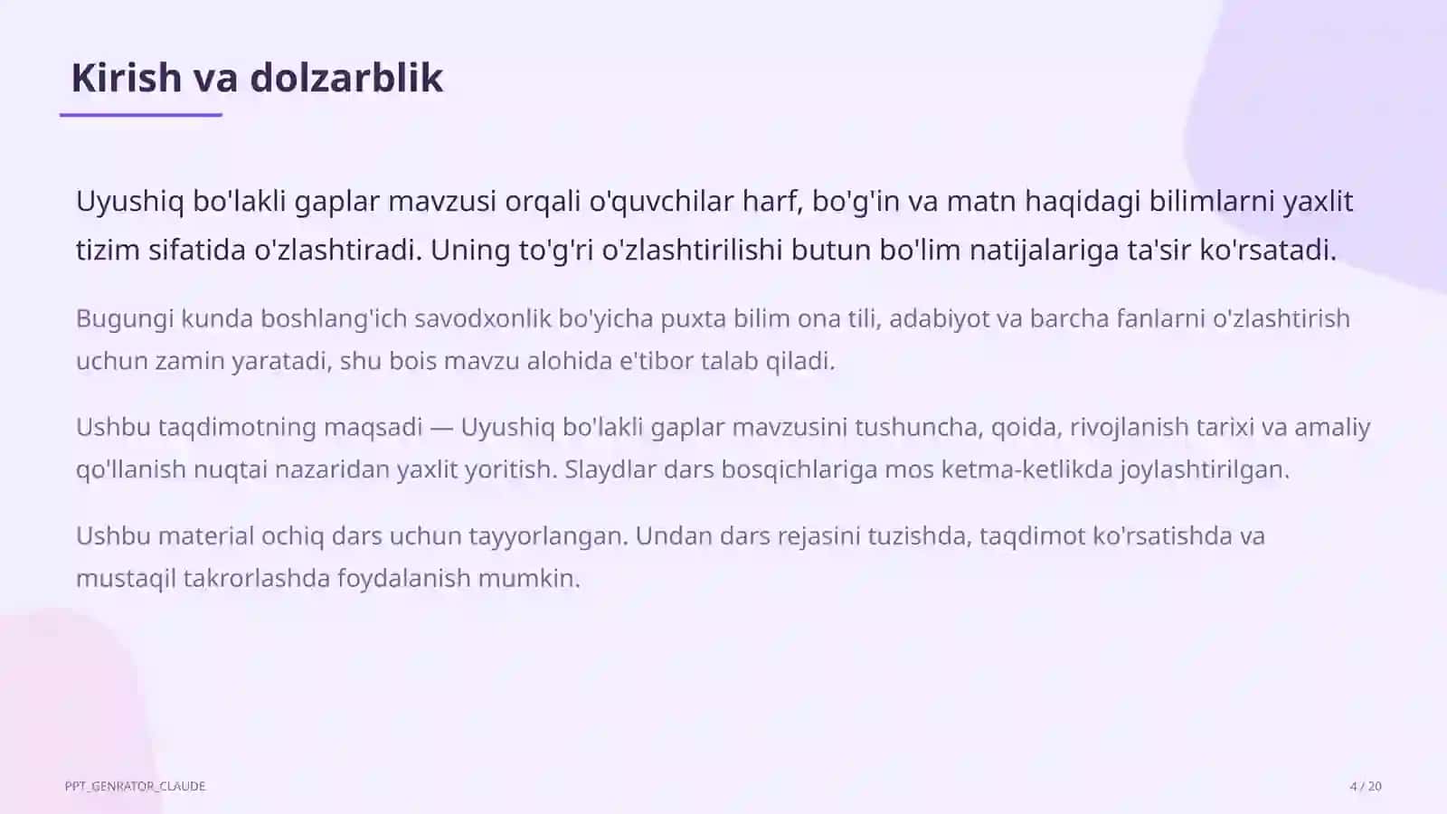Uyushiq bo'lakli gaplar (4-sinf) 4