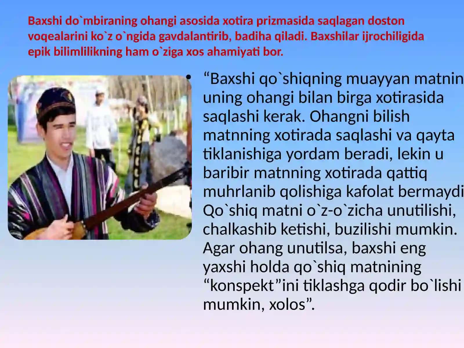 YUNESKO shafeligida o‘tkaziladigan “Baxshichilik san’ati” festivali milliy o‘zlikni targ‘ibotchisidir 4