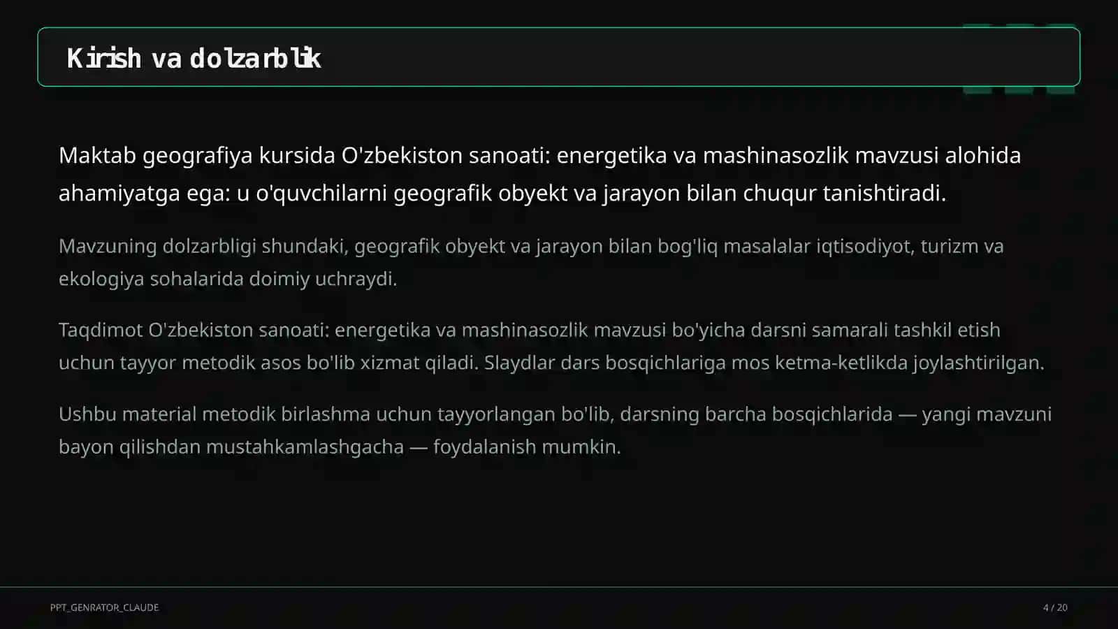 O'zbekiston sanoati: energetika va mashinasozlik (9-sinf) 4
