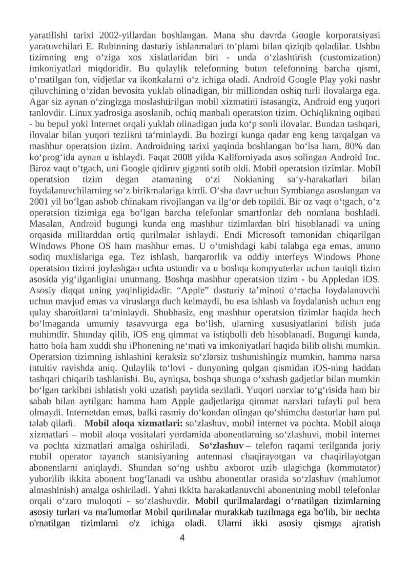 MOBIL QURILMALARDA O’RNATILGAN TIZIMLARNING QO’LLANILISHI 4