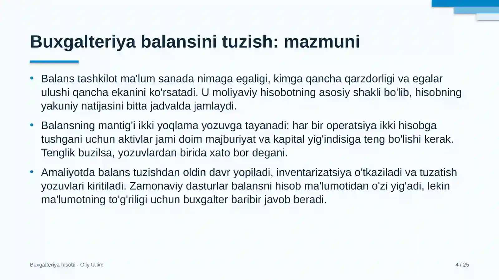 Davlat qo'mitalarida buxgalteriya balansini tuzish 4