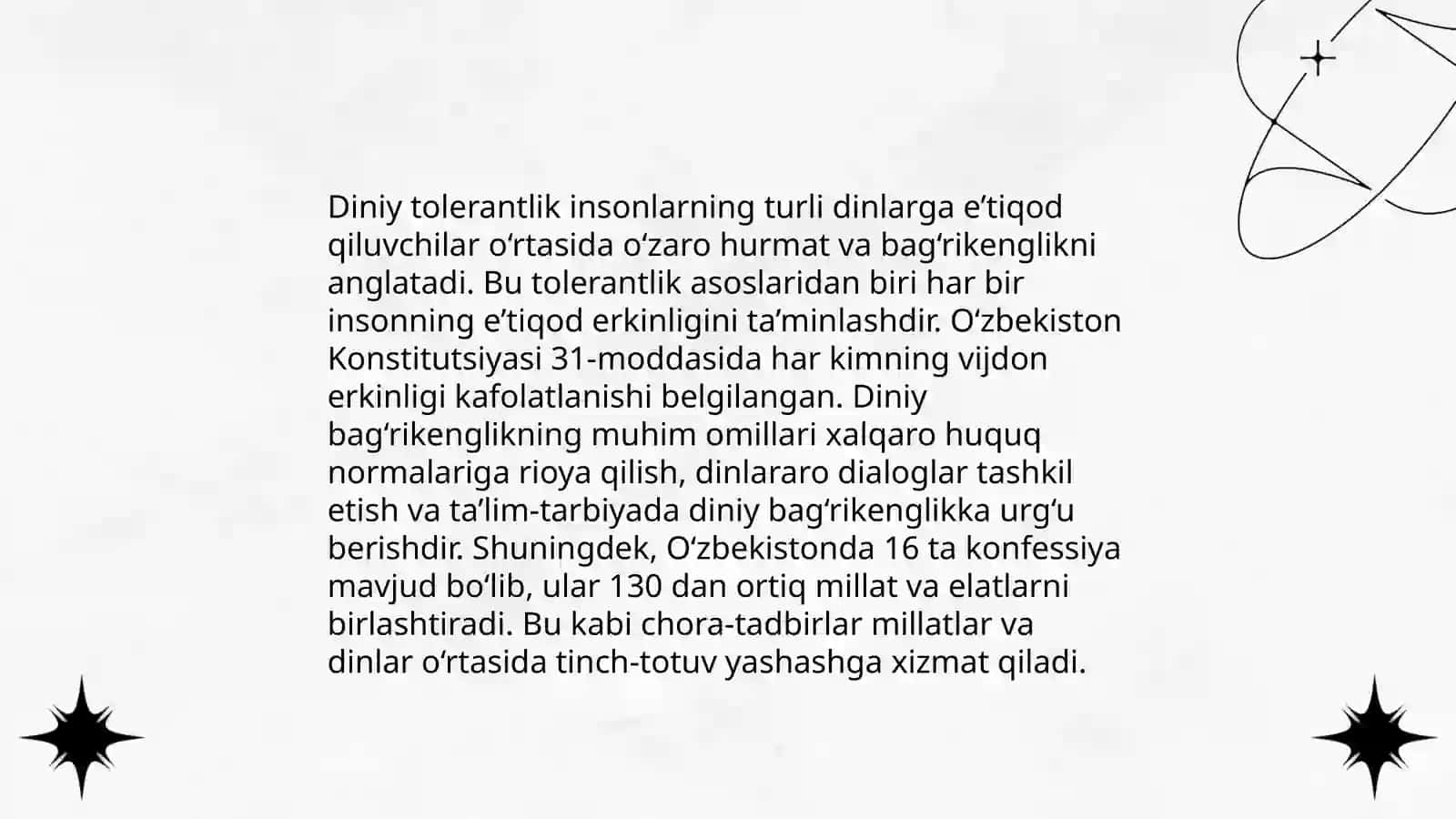 Diniy plyuralizm, diniy tolerantlik, bagʻrikenglikning jamiyat hayotidagi oʻrni 4