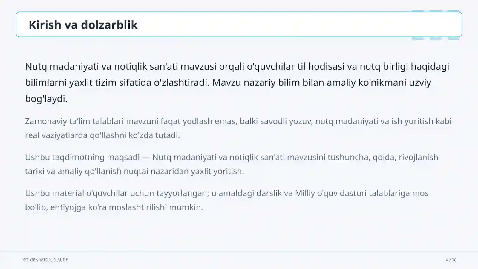 Nutq madaniyati va notiqlik san'ati (10-sinf) 4