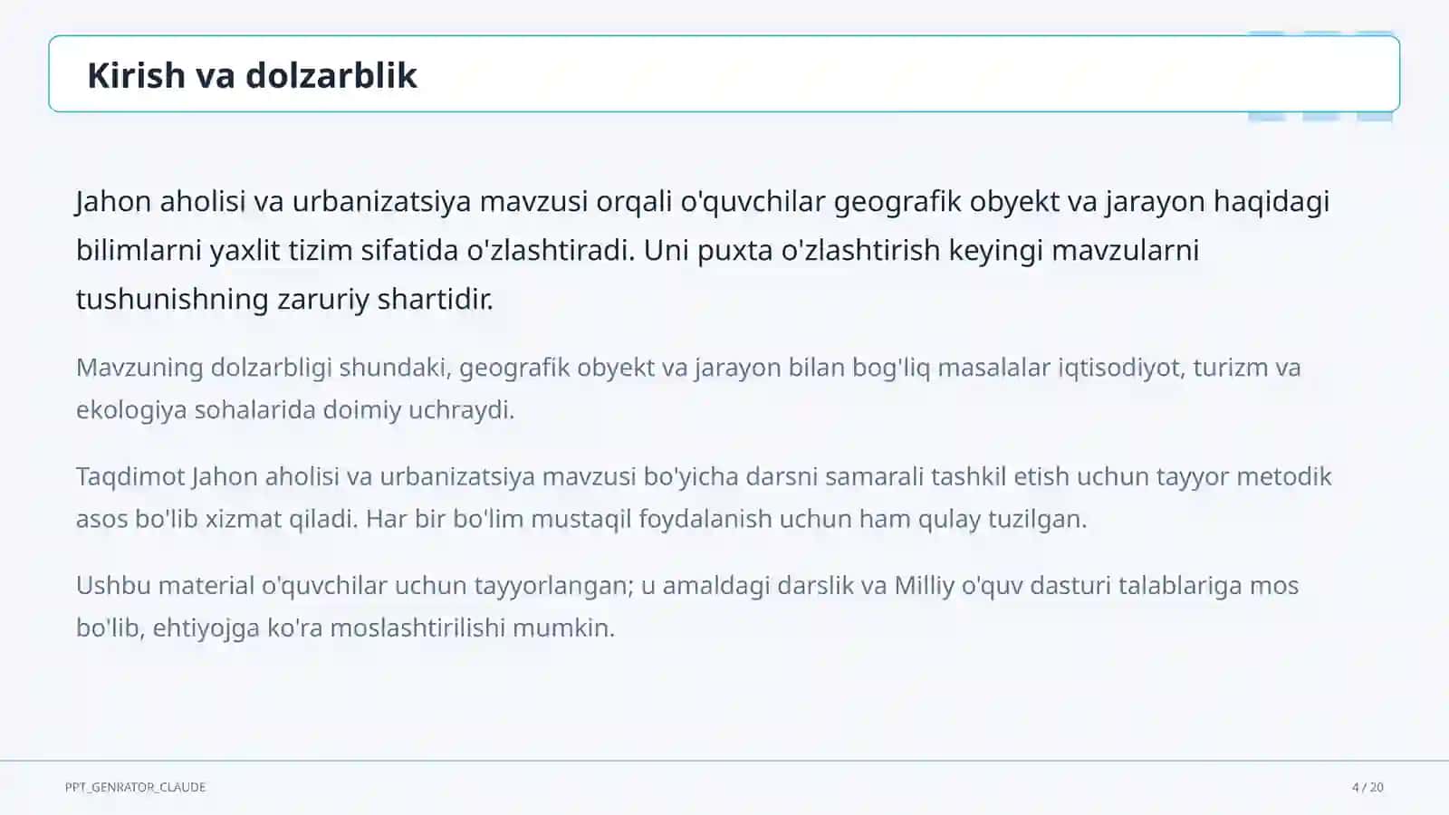 Jahon aholisi va urbanizatsiya (10-sinf) 4