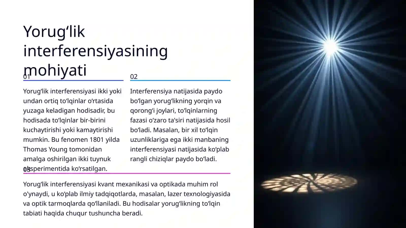 Yorug‘likning to‘lqin tabiati. Yorug‘lik interferensiyasi va difraksiyasi 4
