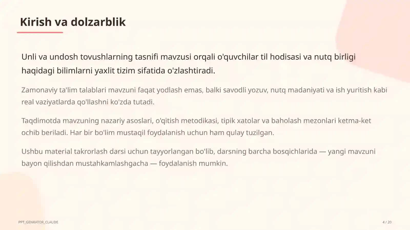 Unli va undosh tovushlarning tasnifi (5-sinf) 4