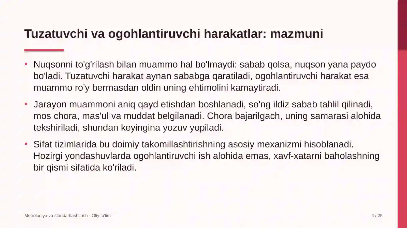 yakka tartibdagi uy joy qurilishida tuzatuvchi va ogohlantiruvchi harakatlarni amalga oshirish 3587 4