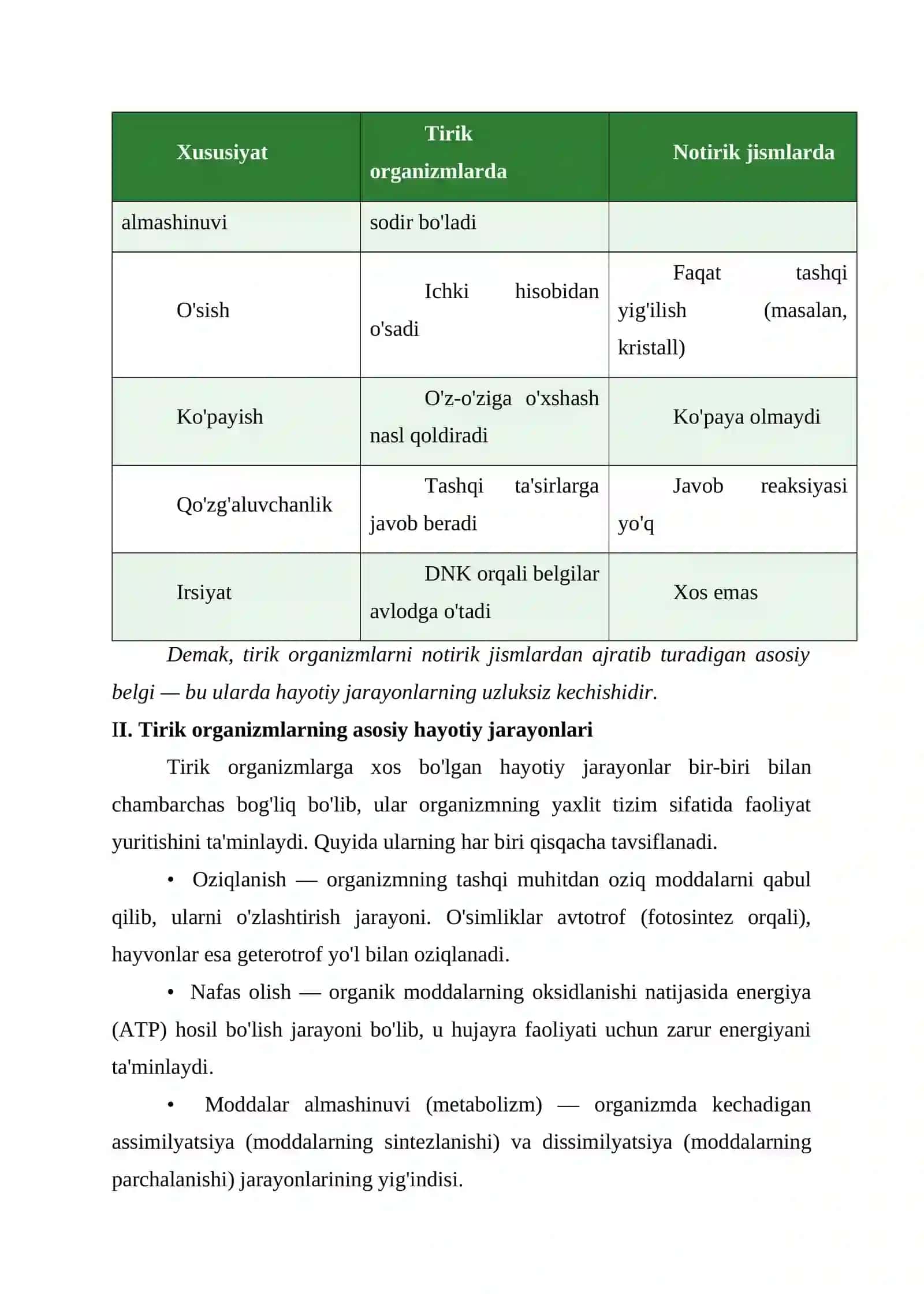 "Tirik organizmlarning hayotiy jarayonlari" 4