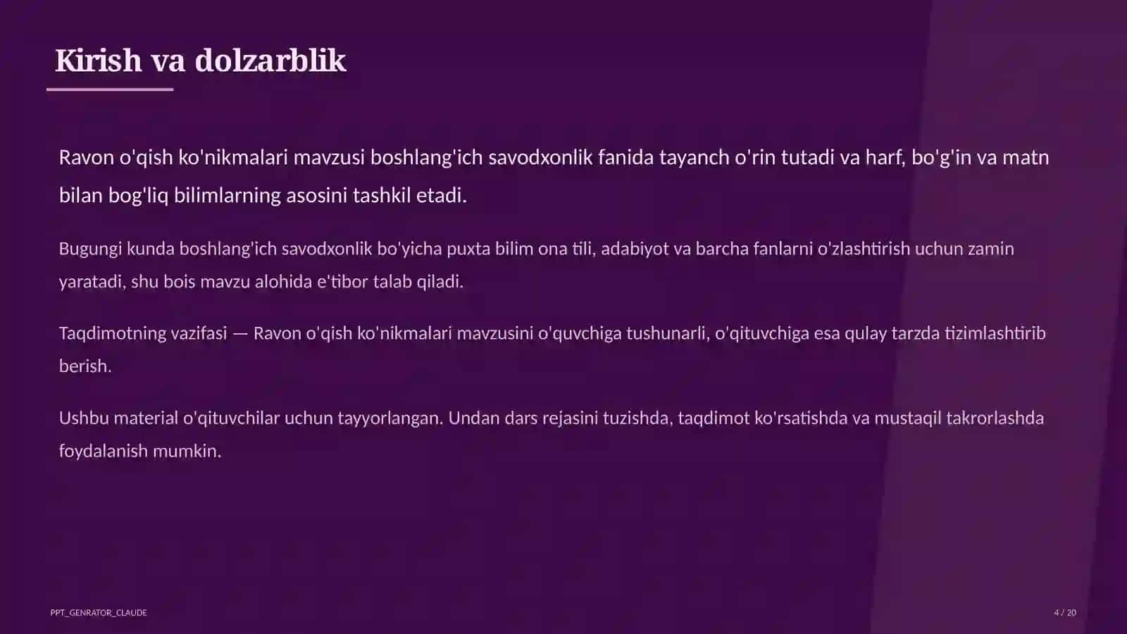 Ravon o'qish ko'nikmalari (1-sinf) 4