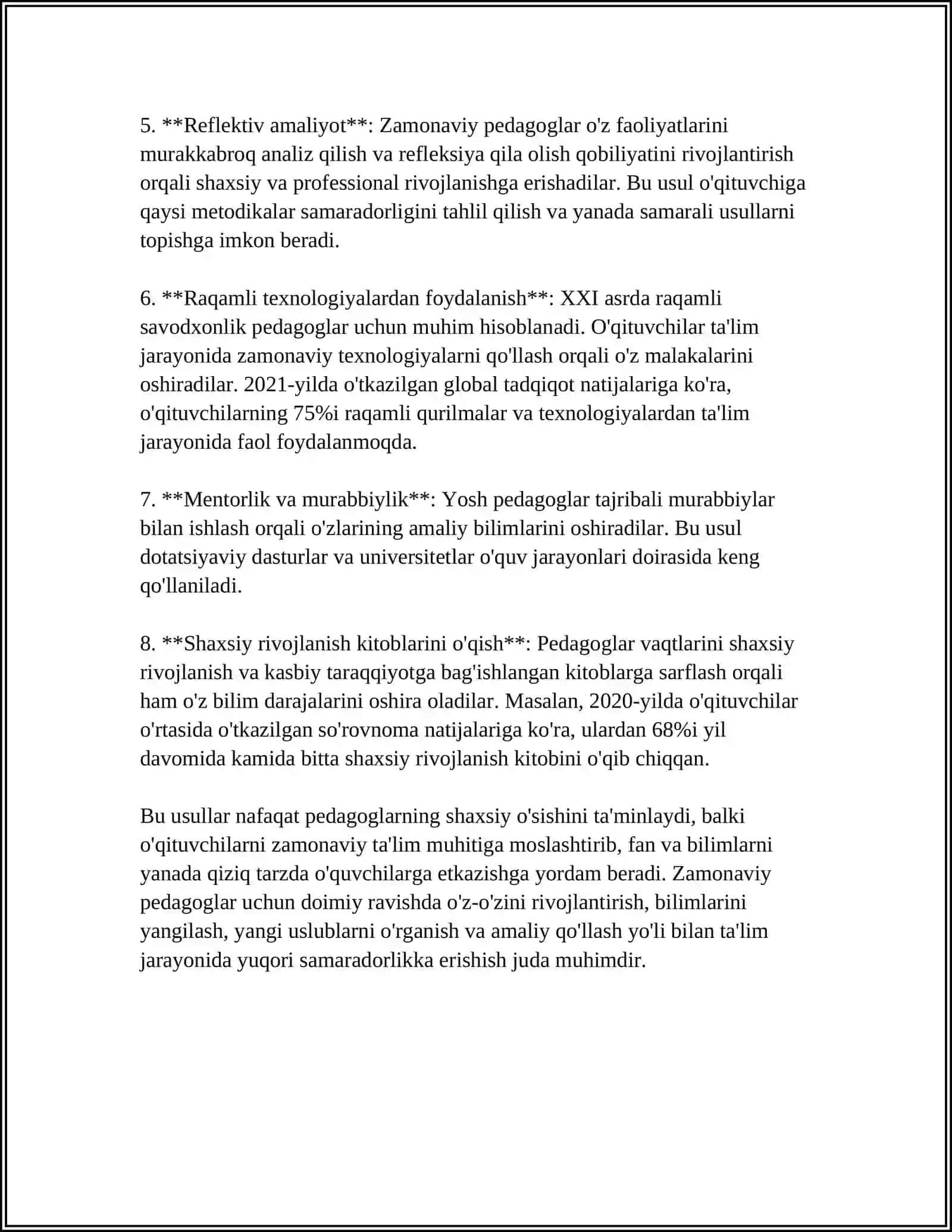 Zamonaviy Óquv Jarayonini Takomillashtirishda Pedagogning Shaxsiy va Kasbiy Ózini Ózi Rivojlantirish Metodikasi 4
