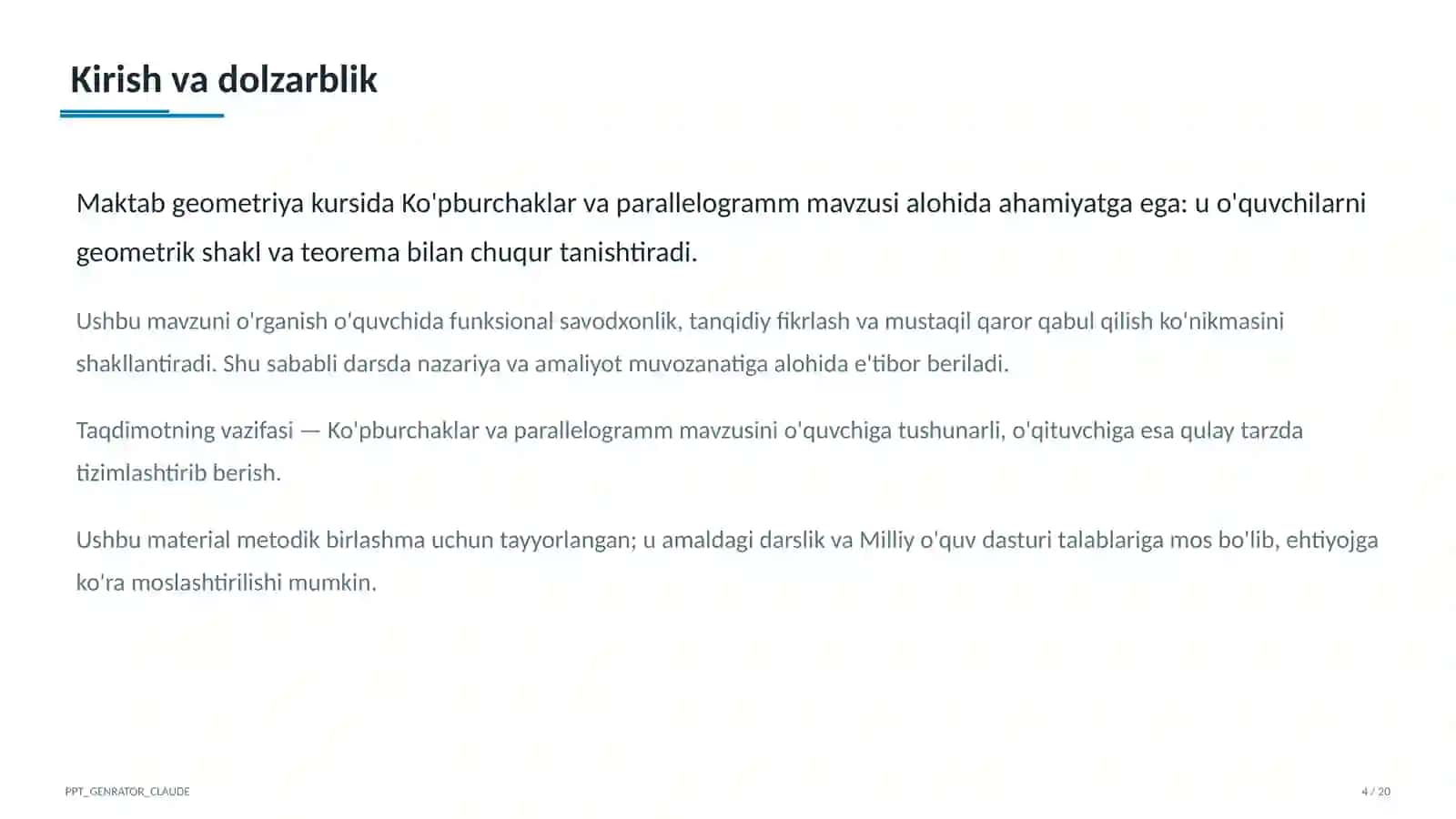 Ko'pburchaklar va parallelogramm (8-sinf) 4