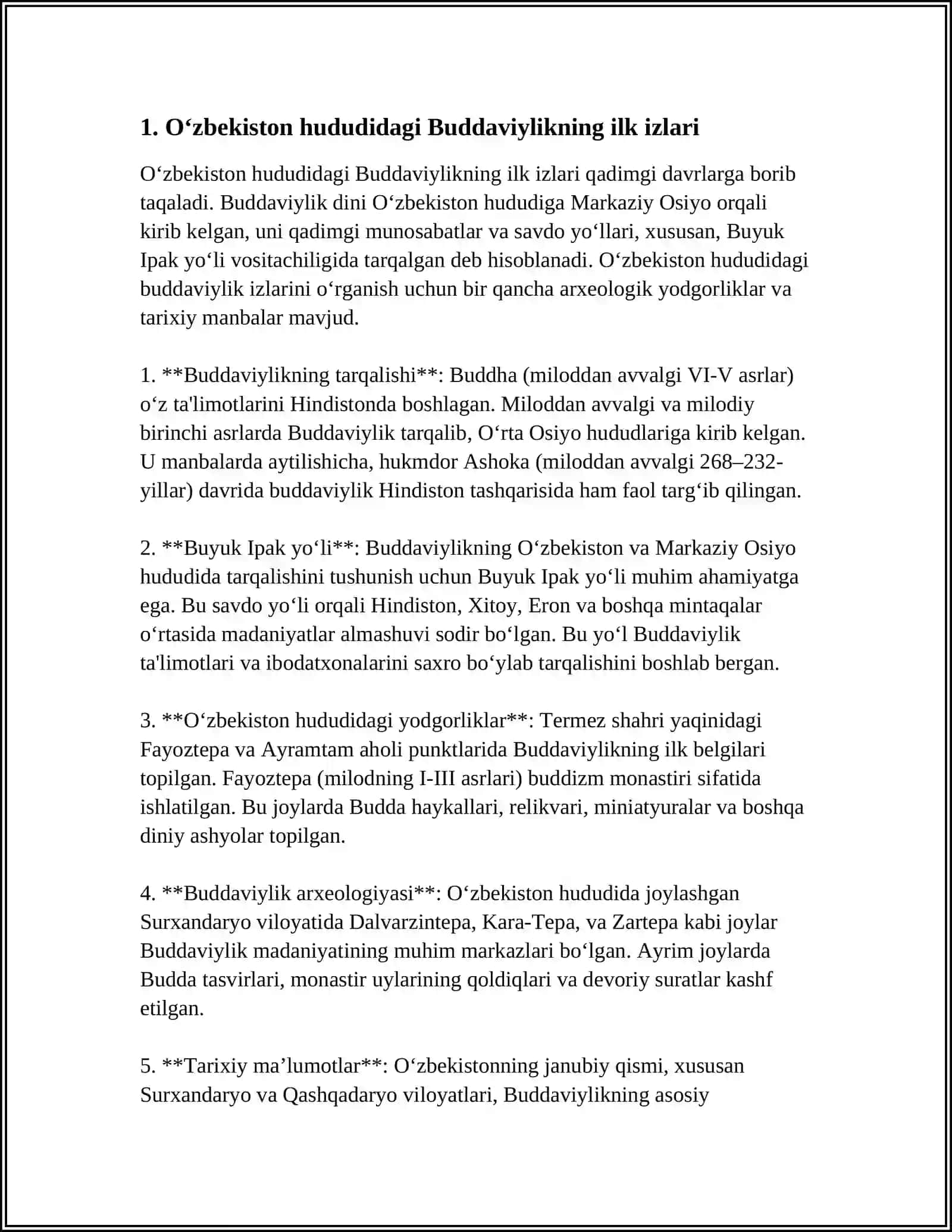 O‘ZBEKISTONDA BUDDAVIYLIK DININING TARIXIY ILDIZLARI (QARATEPA, FAYOZTEPA, DALVARZINTEPA) VA HOZIRGI ZAMON 4