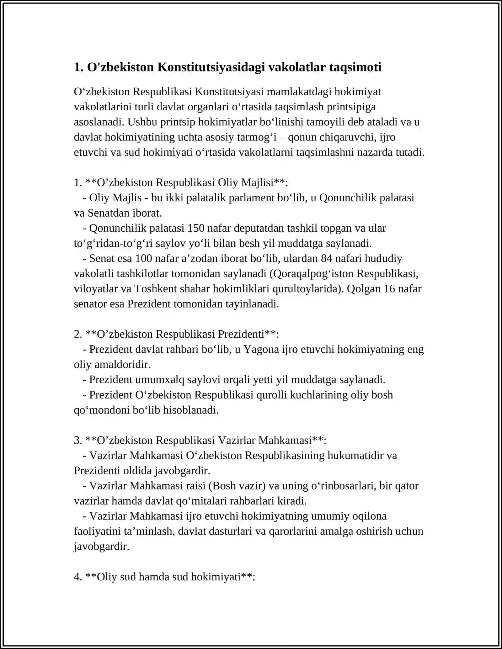 O'ZBEKISTON RESPUBLIKASINING MINTAQA VA MAHALLIY BOSHQARUV ORGANLARI O'RTASIDAGI VAKOLATLARINI TAQSIMLASH MEXANIZMI 4