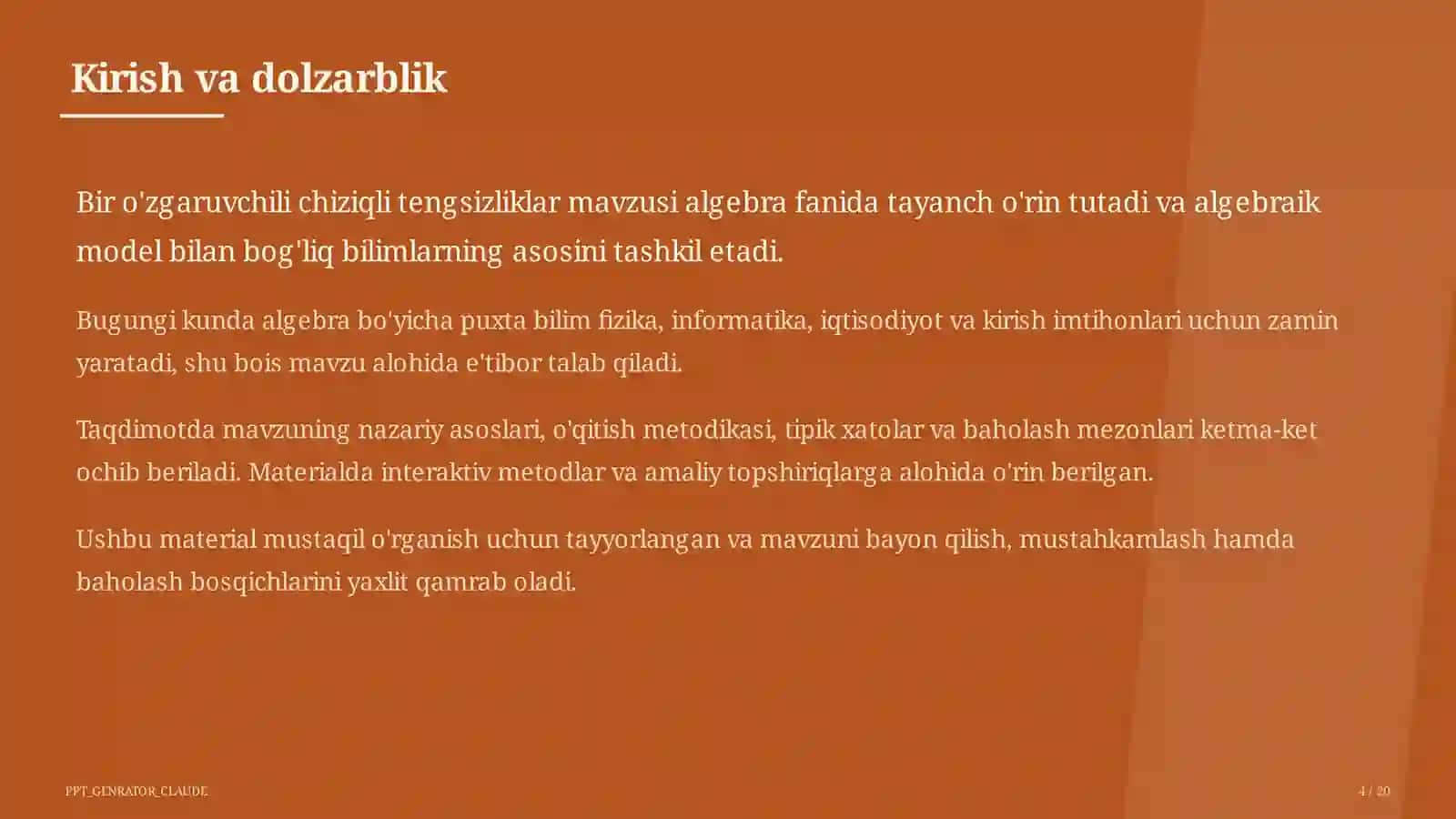 Bir o'zgaruvchili chiziqli tengsizliklar (8-sinf) 4