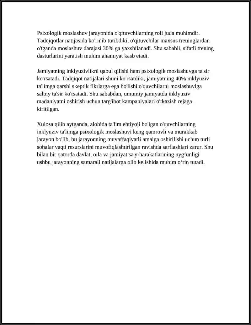 INKLYUZV TA'LIMDA ALOHIDA TAʼLIM EXTIYOJI OʻQUVCHILARNI MOSLASHIVI 4