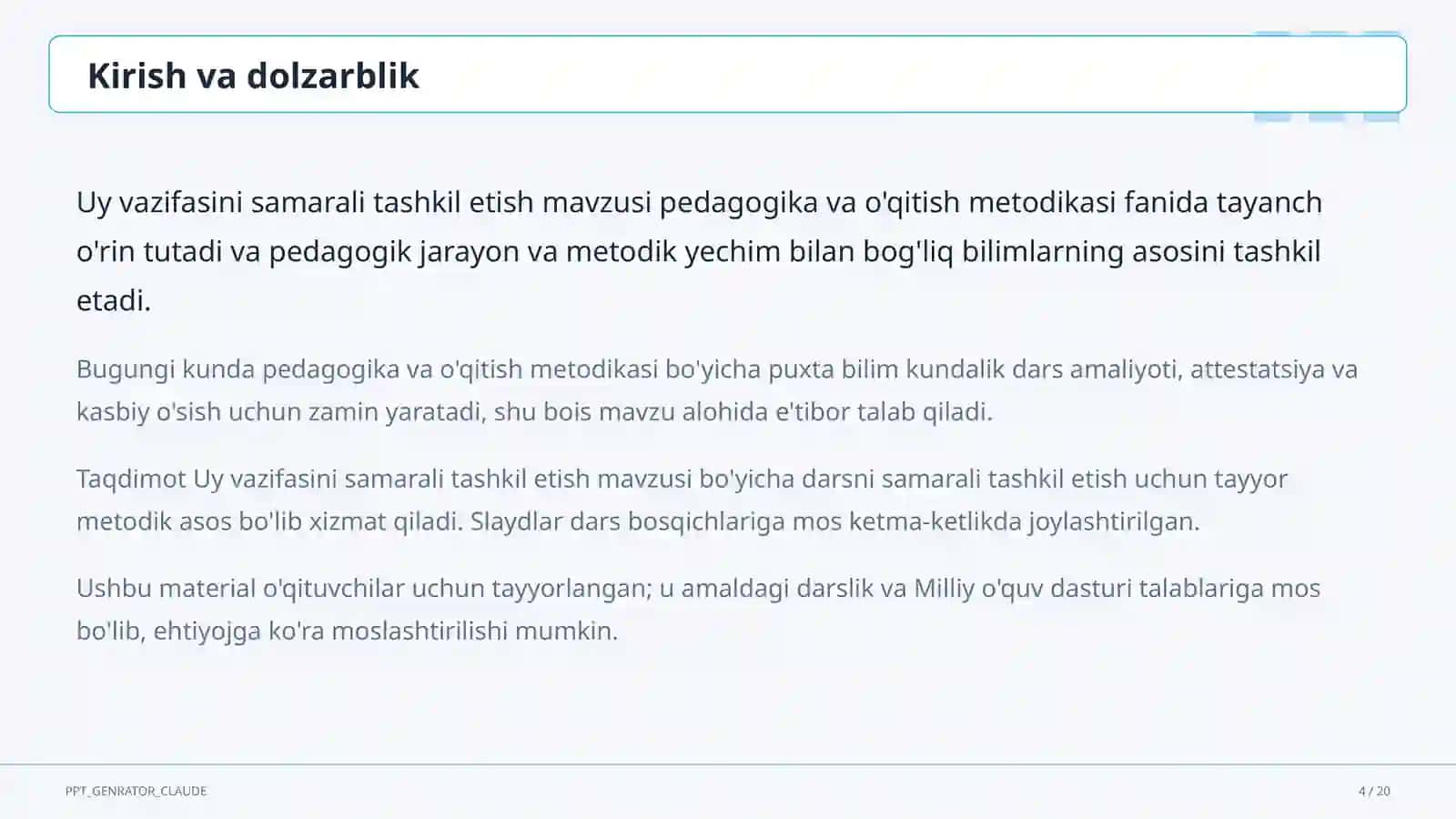 Uy vazifasini samarali tashkil etish 4