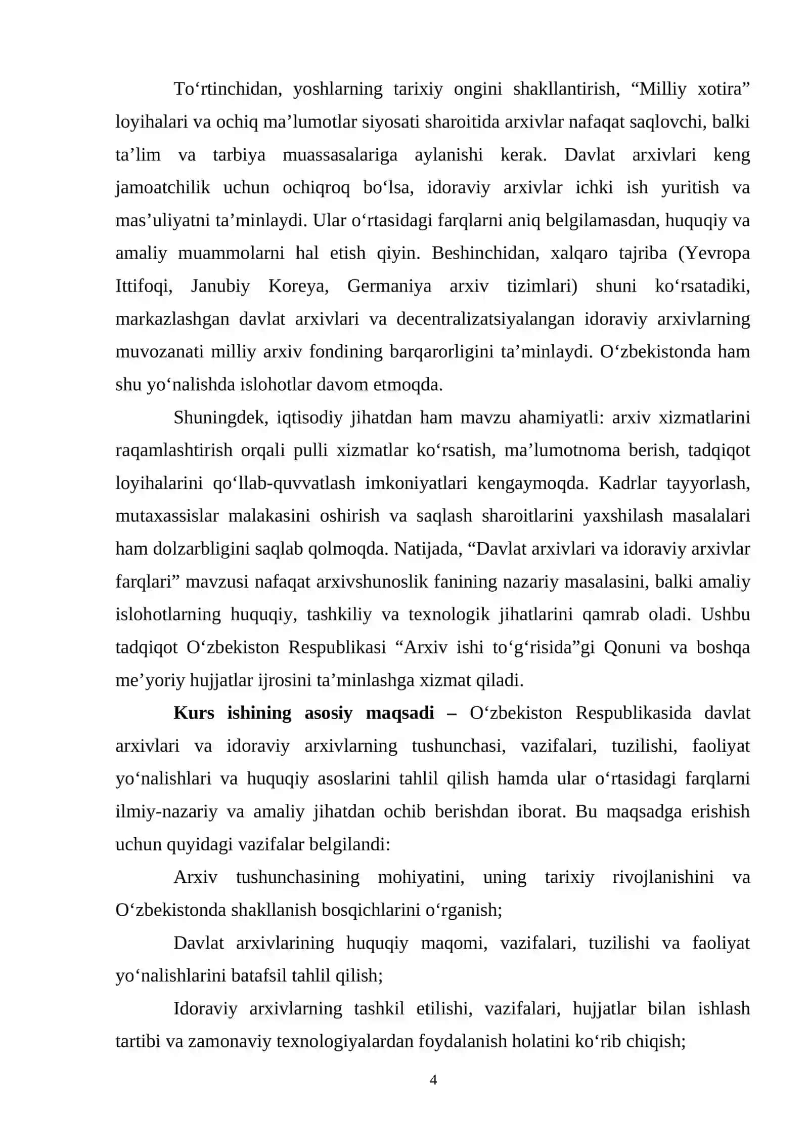ARXIV HUJJATLARINI DAVLAT ARXIVLARIGA TOPSHIRISH TAJRIBASI. 4