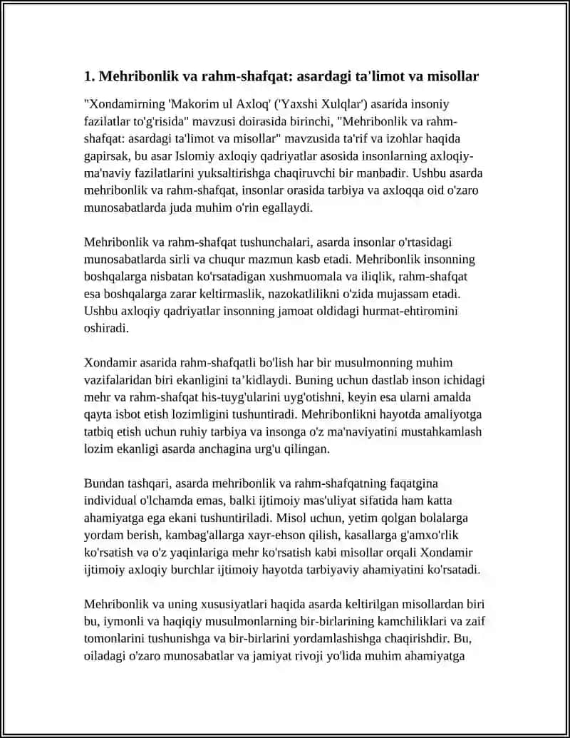 XONDAMIRNING "MAKORIM UL AXLOQ" ("YAXSHI XULQLAR") ASARIDA INSONIY FAZILATLAR TO'G'RISIDA 4