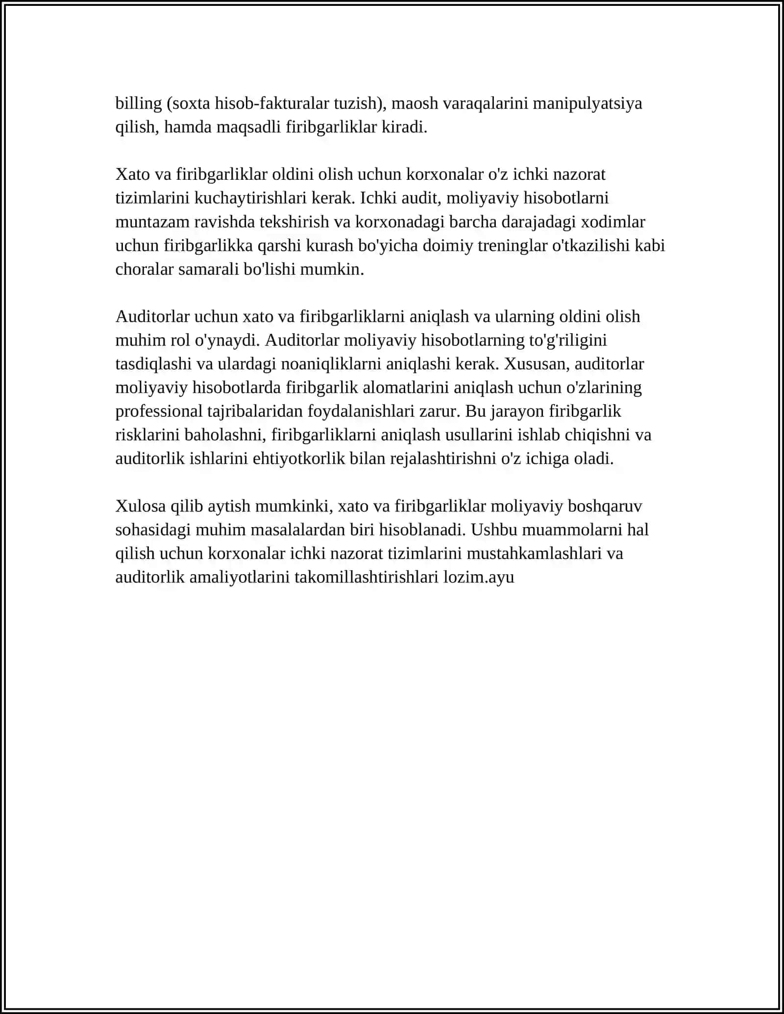 XATO VA FIRIBGARLIKLAR MAVJUD HOLAT VA JARAYONLARNI TAHLIL QILISH MUSTAQIL ISH 10 LISTGA MO‘LJALLANGAN GRAFIKALAR VA ISH BO‘YICHA HUJJATLAR BILAN 4