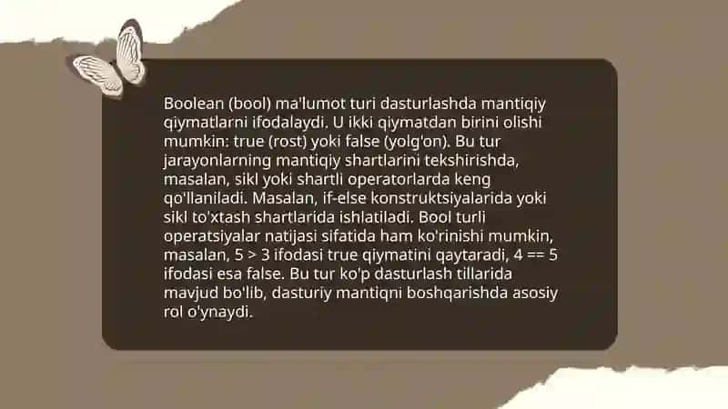 C++ dasturlash tilida maʼlumot turlari, ularni e'lon qilish va tasvirlash tushunchalari 4