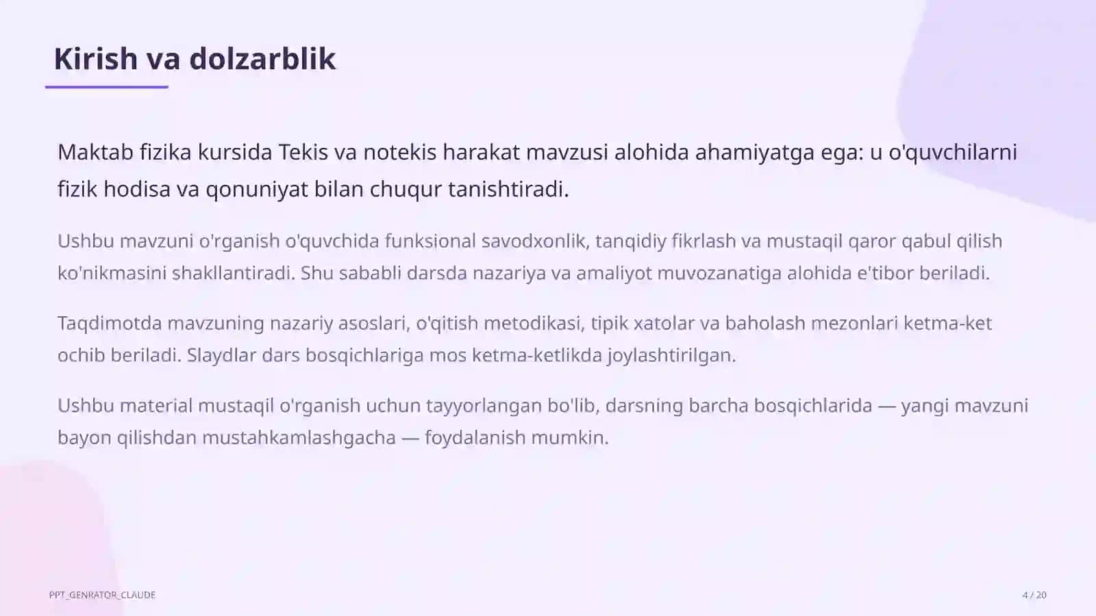 Tekis va notekis harakat (7-sinf) 4