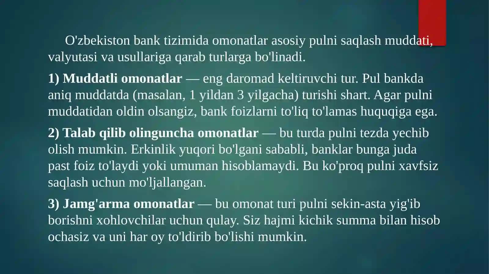Omonatlar va kreditlar 4