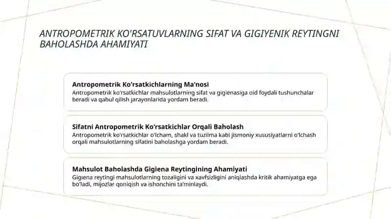 Antropometrik ko'rsatgichlarni aniqlab olish va uning gigiyenik baholarini hisoblash 4