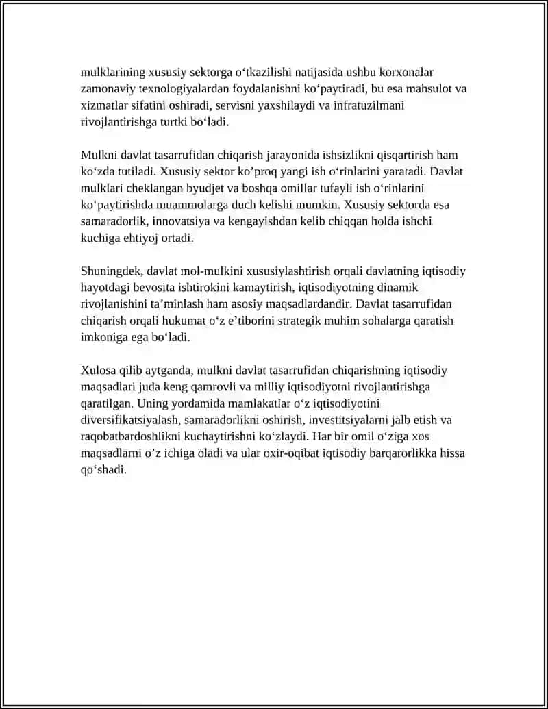 MULKNI DAVLAT TASARRUFIDAN CHIQARISH VA XUSUSIYLASHTIRISH MAQSADI,YÕLLARI VA USULLARI 4