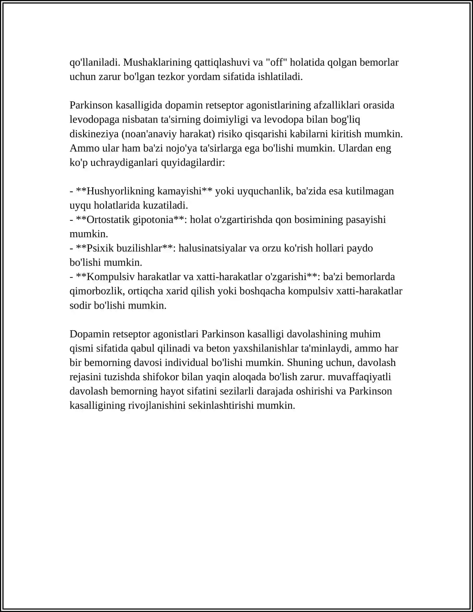 PARKINSON KASALLIGINI DAVOLASHDA ISHLATILADIGAN DORI VOSITALARI 4