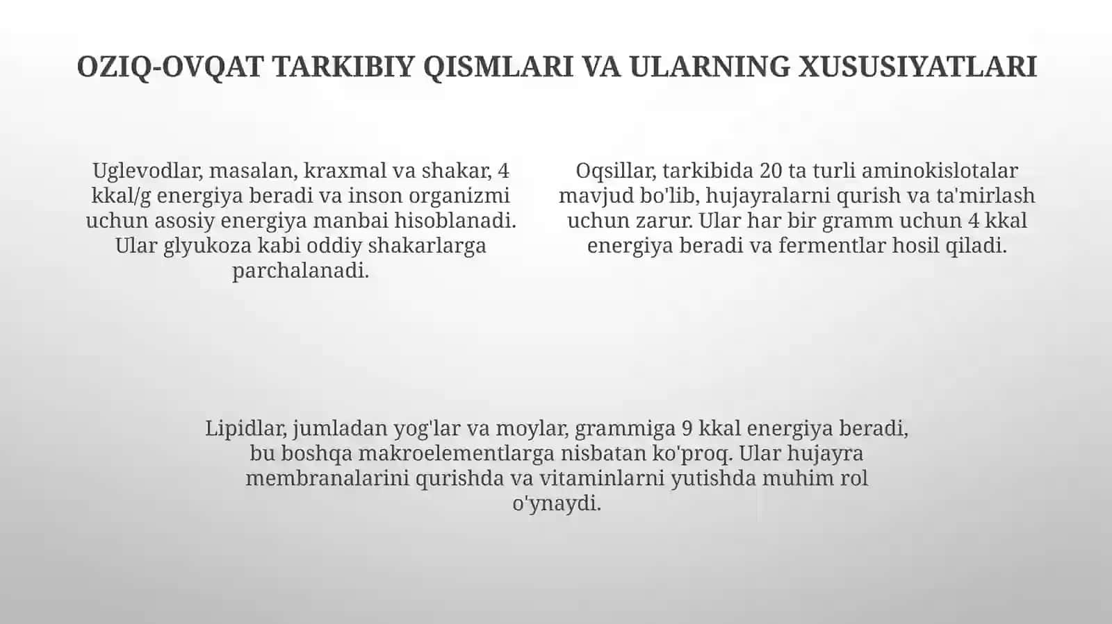 Oziq ovqat kimyosi fanining vazifalari va uning inson oziqlanishidagi ahamiyati 4