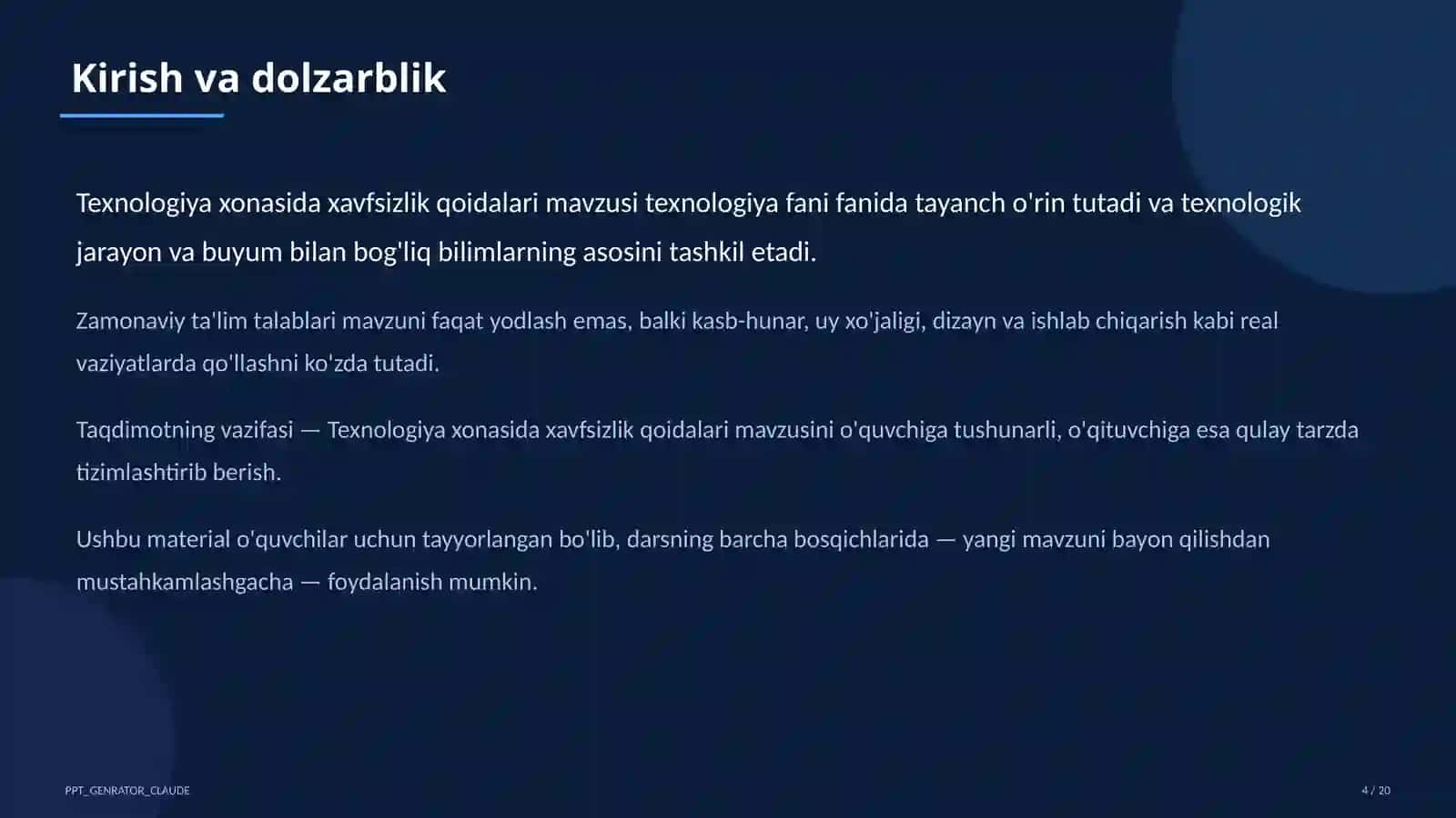 Texnologiya xonasida xavfsizlik qoidalari (5-sinf) 4