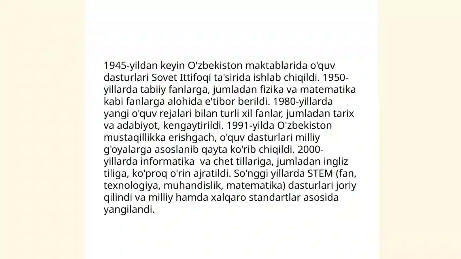 Mustaqillikgacha 1945-1990 bo'lgan yillarda O'ZBEKISTONDA maktab va pedagogika fanining taraqqiyoti 4