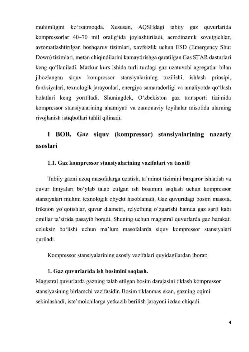 Har xil turdagi gaz uzatuvshi agregatlar bilan jihozlangan siquv kompressor stansiyalari 4