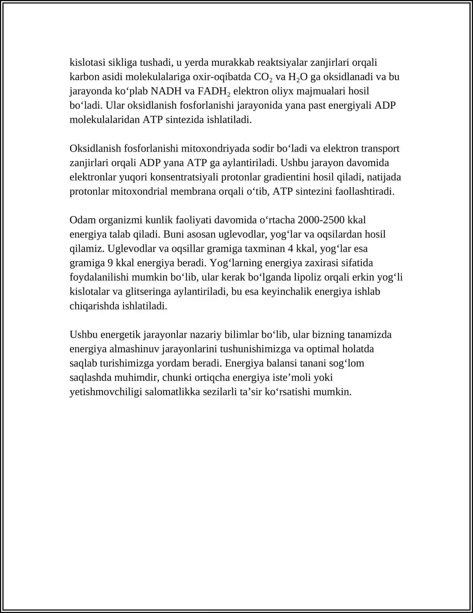 ENERGIYA ALMASHINUVINING BOSHQARILISHI. MITOXONDRIAL KASALLIKLAR.GIPOENERGETIK HOLATLAR 4