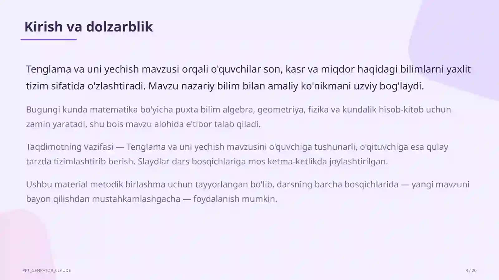 Tenglama va uni yechish (5-sinf) 4