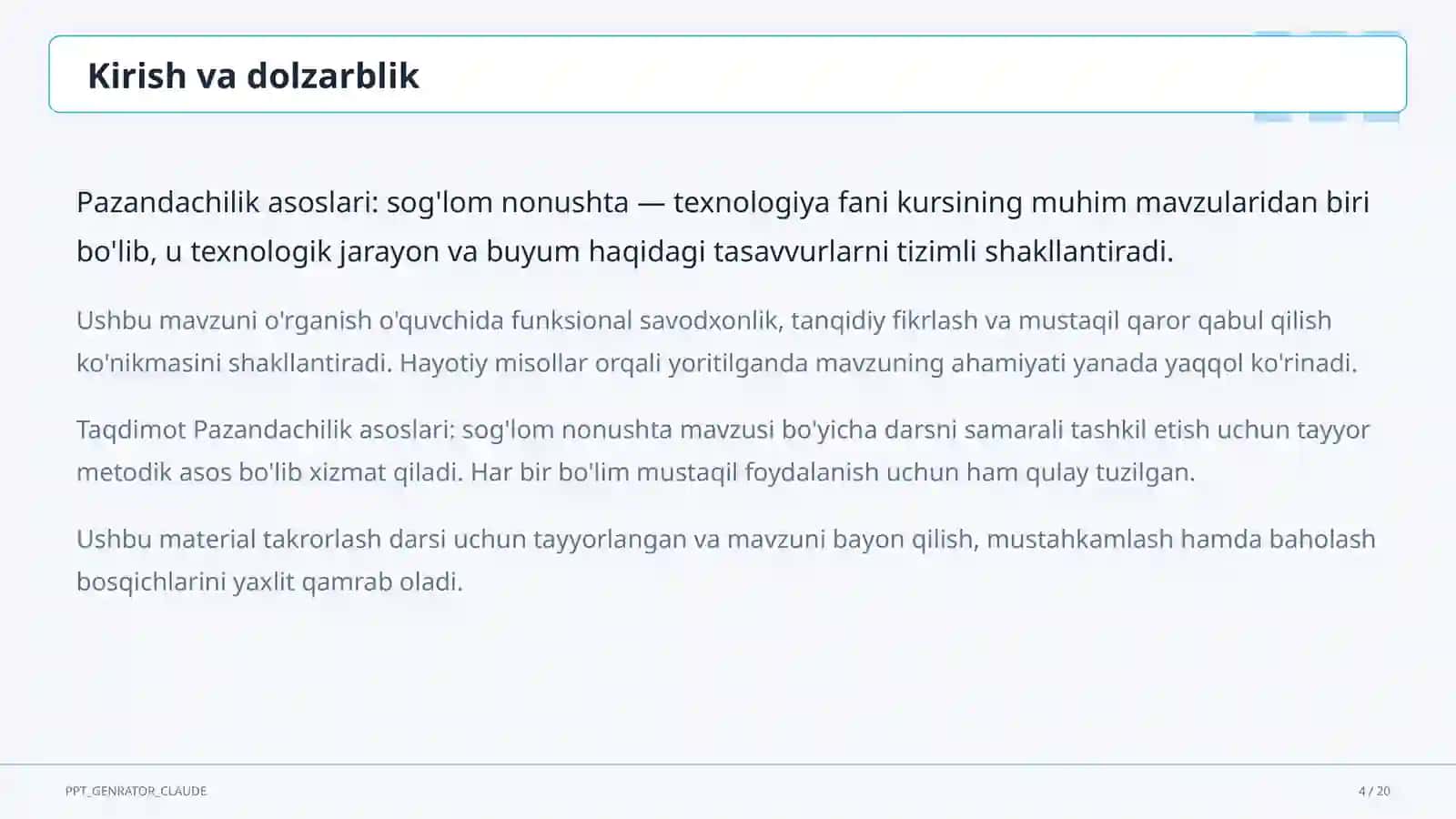 Pazandachilik asoslari: sog'lom nonushta (5-sinf) 4