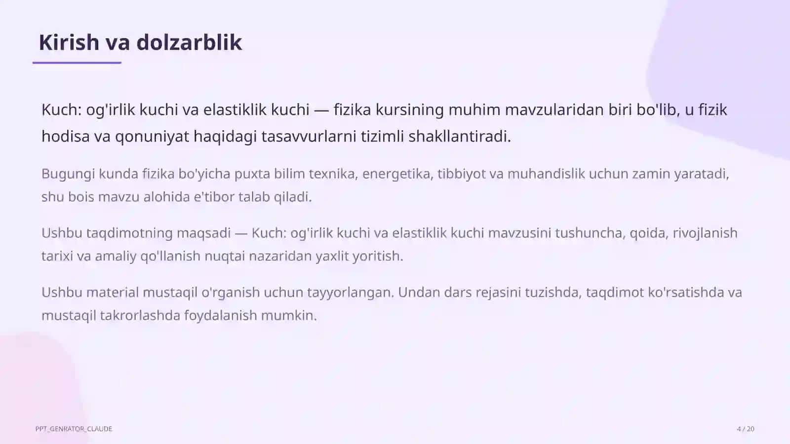 Fizika (6–11) — mustaqil o'rganish 4