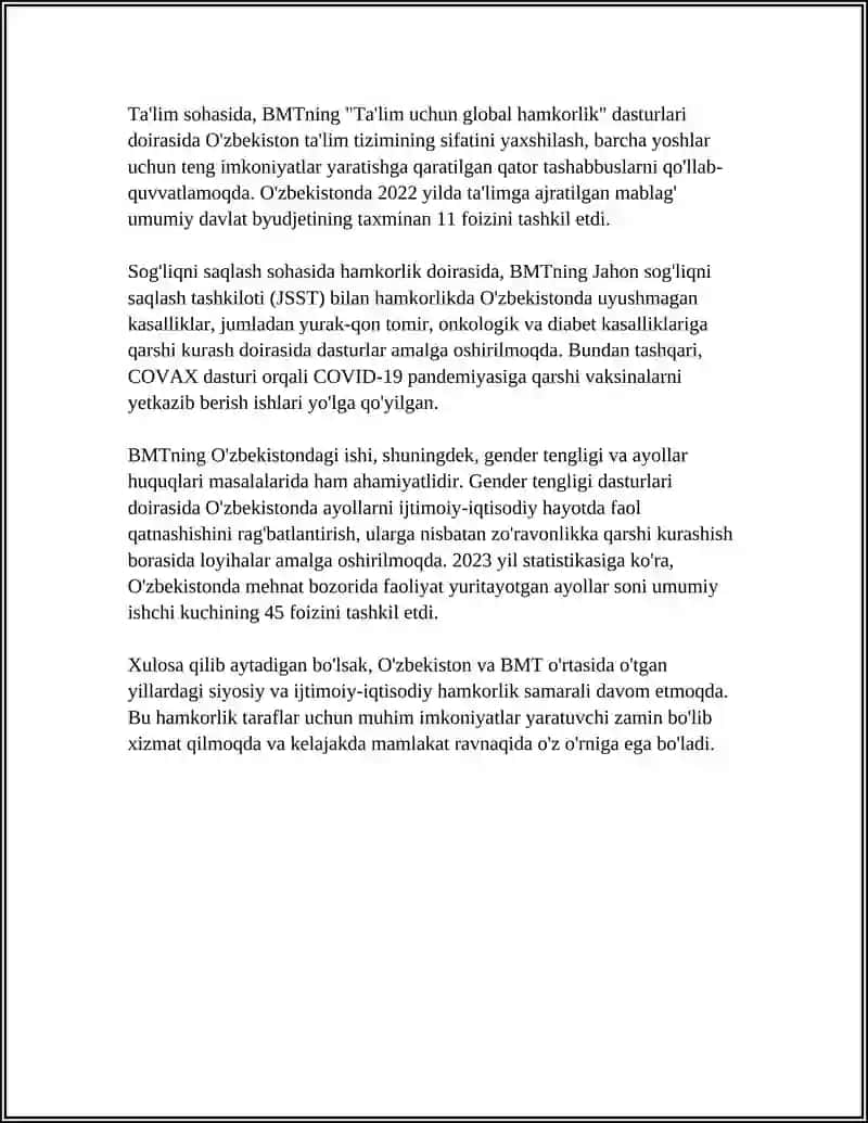 O'ZBEKISTONING XALQARO TASHKILOTLAR BILAN XAMKORLIK ALOQALARI 4