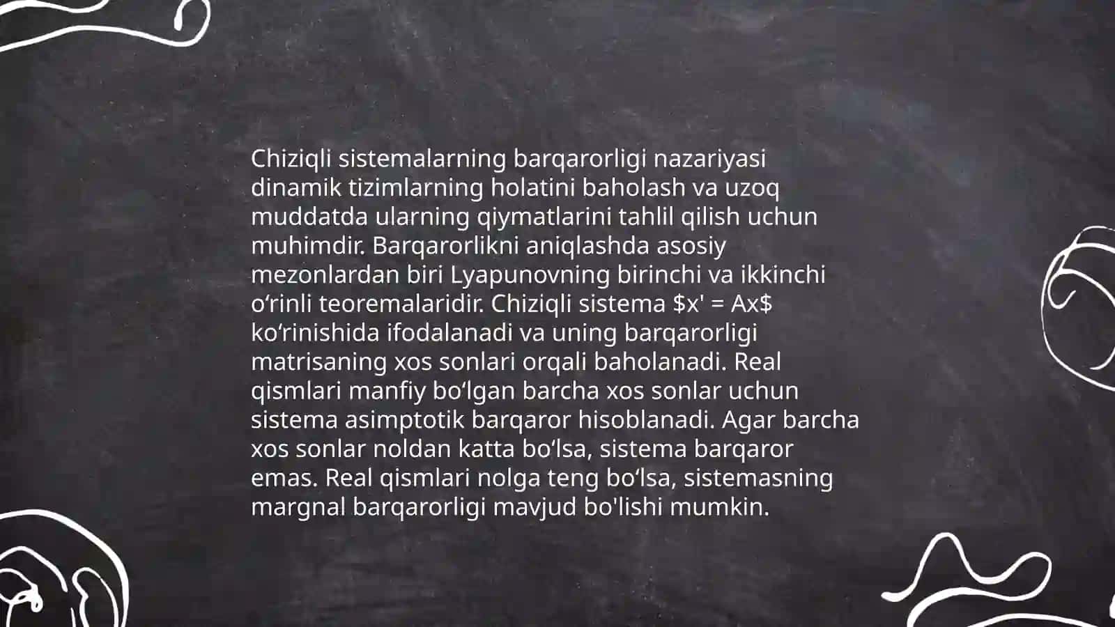 Chiziqli sistemalarning rostlash sifatini oshirish va sifatini tekshirish 4
