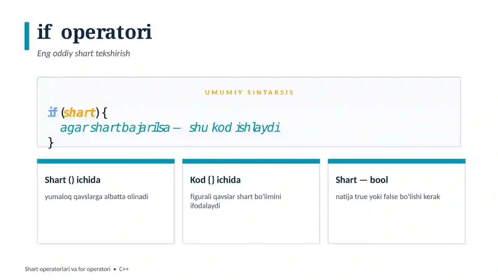 Shart operatorlari va for operatori • C++ 4